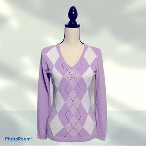 IZOD Lavender & White Argyle Print V-Neck Sweater